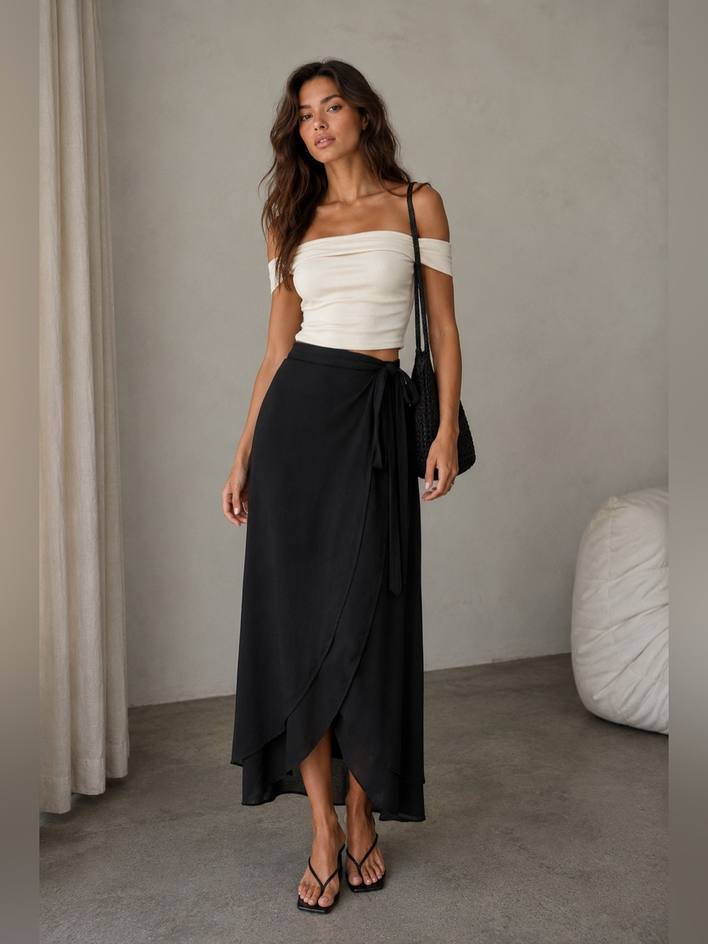 Agaci Women’s Bohemian Wrap Skirt Black Size M Made in USA